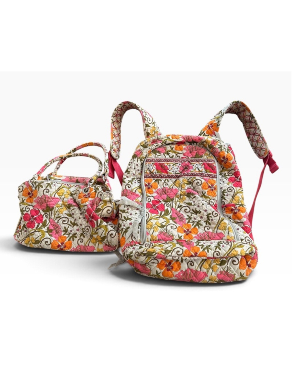 Vera Bradley Iconic Floral Campus Backpack With Matching Handbag
